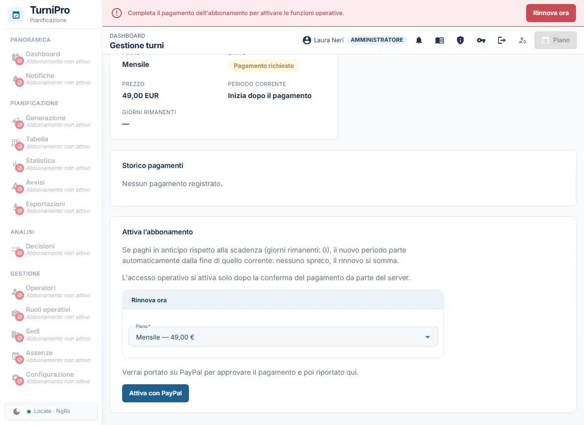 Il riquadro Attiva l'abbonamento con il pulsante Attiva con PayPal