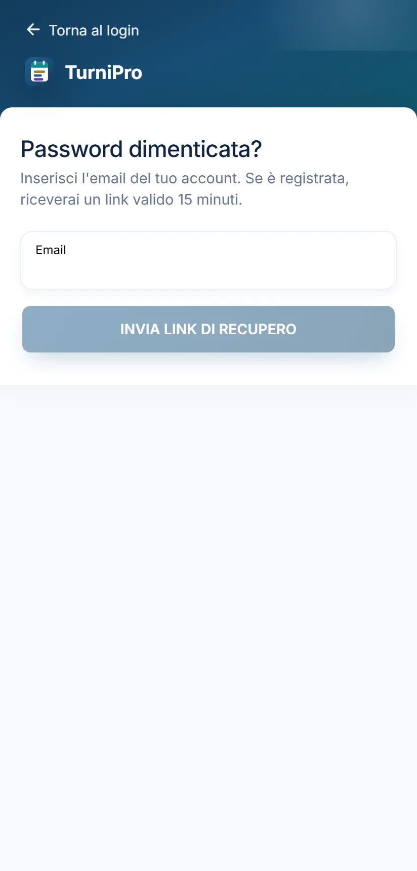 La pagina di recupero password