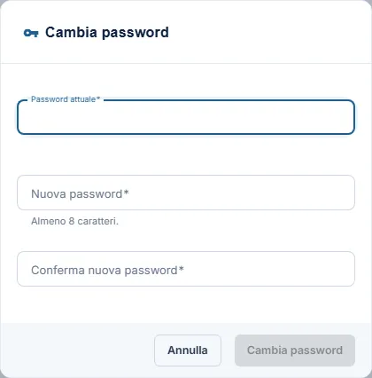 La finestra Cambia password