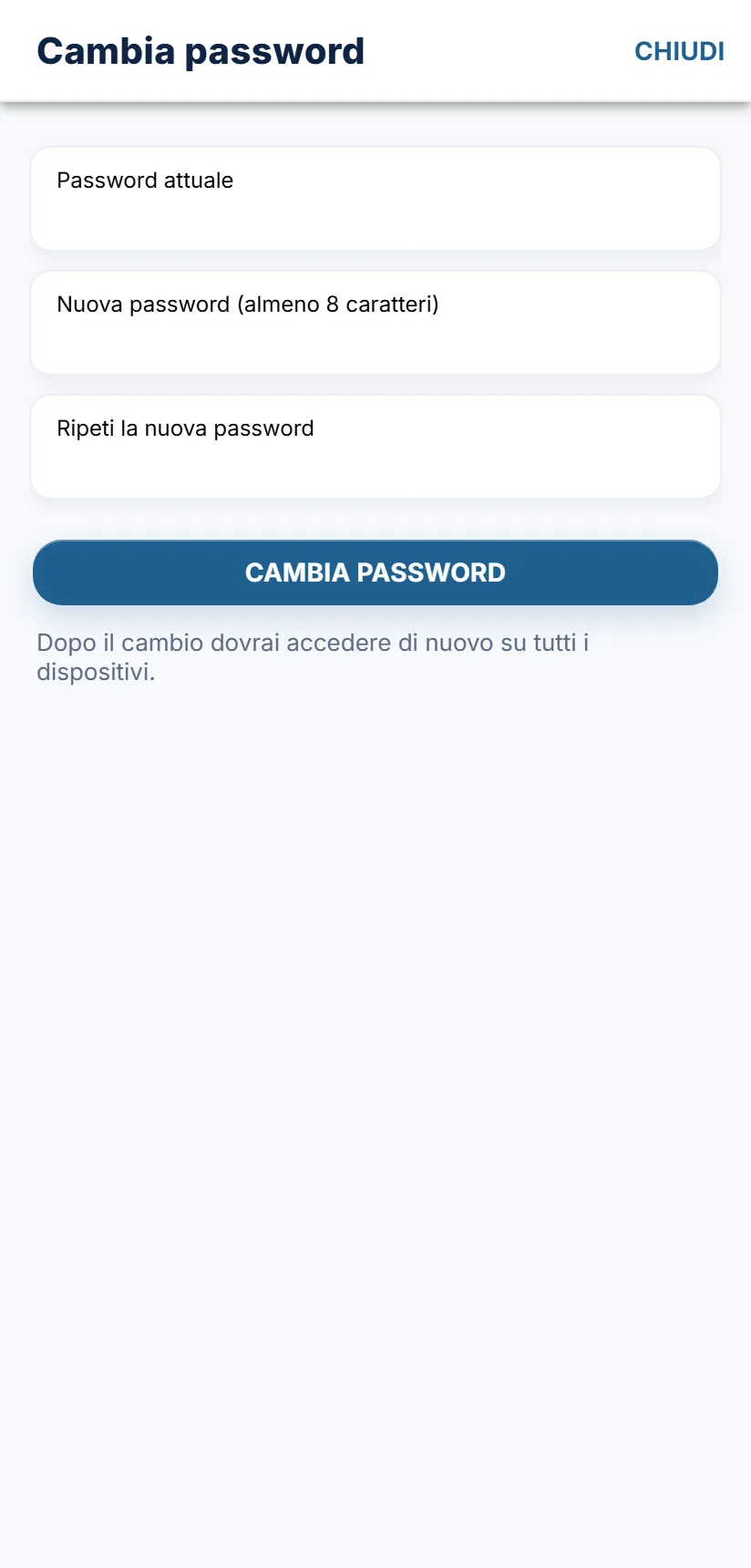 La finestra Cambia password