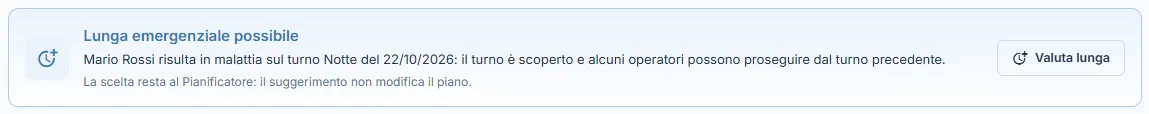 Il suggerimento "Lunga emergenziale possibile" sopra i contatori del periodo