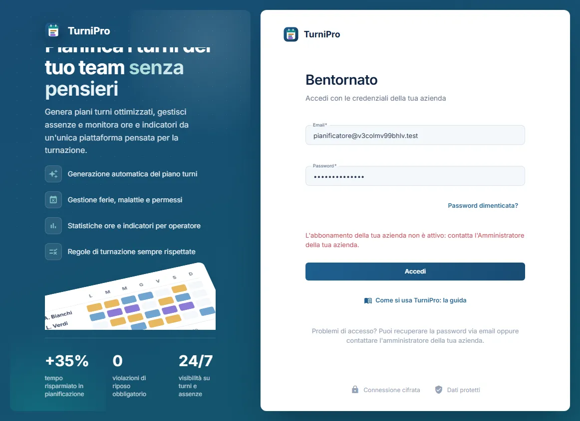 L'accesso rifiutato a un Pianificatore: abbonamento non attivo