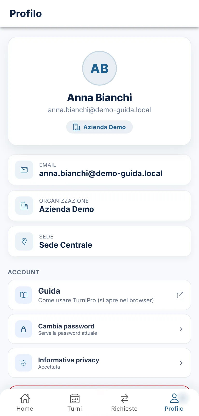 Il Profilo: dati personali, sede attiva e sezione Account