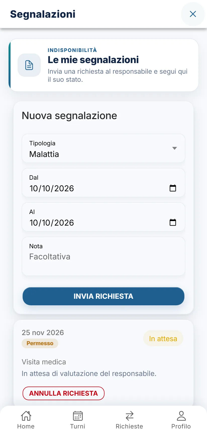 La scheda Nuova segnalazione