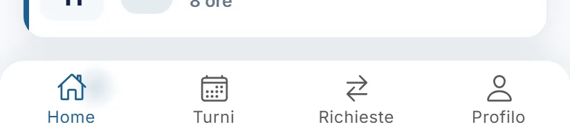 Le schede in basso dell'app per un Operatore