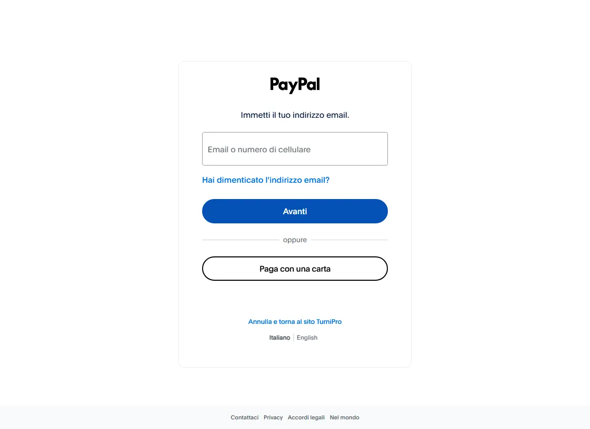 La pagina di accesso a PayPal Sandbox